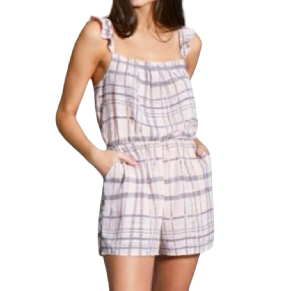 Avec Les Filles NWT Blush Rose Plaid Ruffled Romper Small